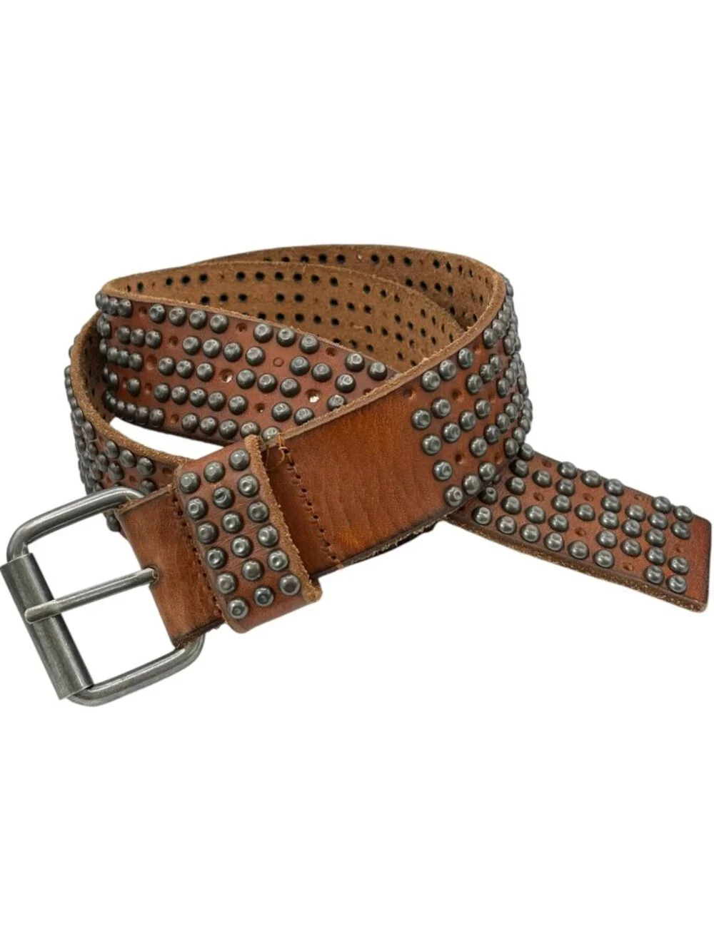 Amsterdam Cowboys Full Grain Leather Studded Boho Belt Caramel Size 85 Wide